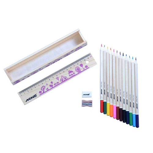 مداد رنگی 12 رنگ ماین مدل جعبه چوبی
