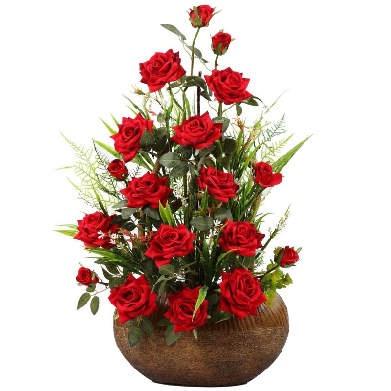 گلدان به همراه گل مصنوعی هومز طرح رز قرمز مدل 32742